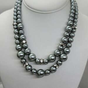 Monet Double Strand Faux Pearl And Crystal Necklace
